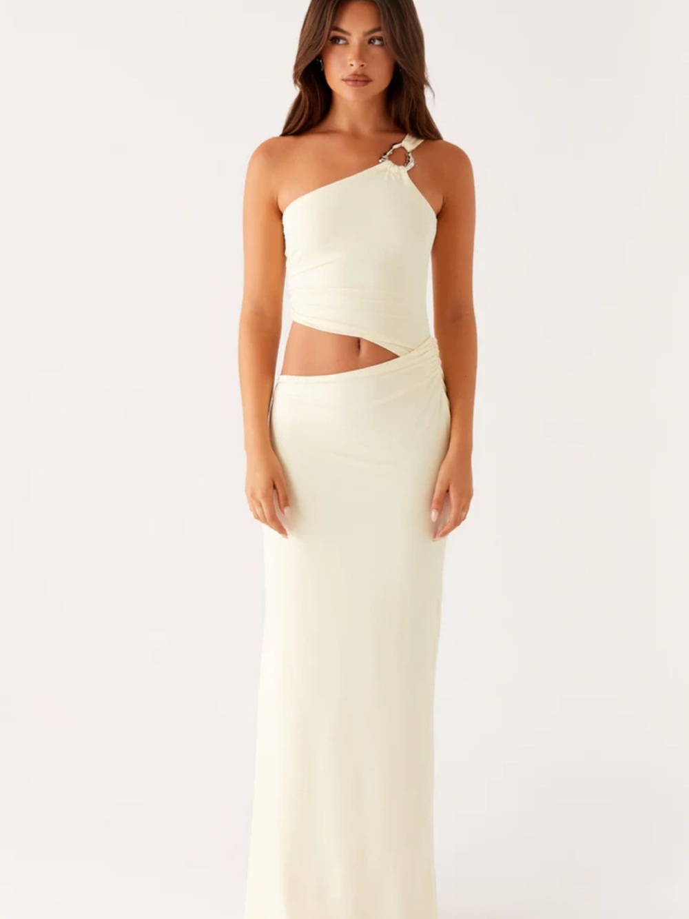 NWT Peppermayo Petra One-Shoulder Cutout Butter Yellow Maxi Dress